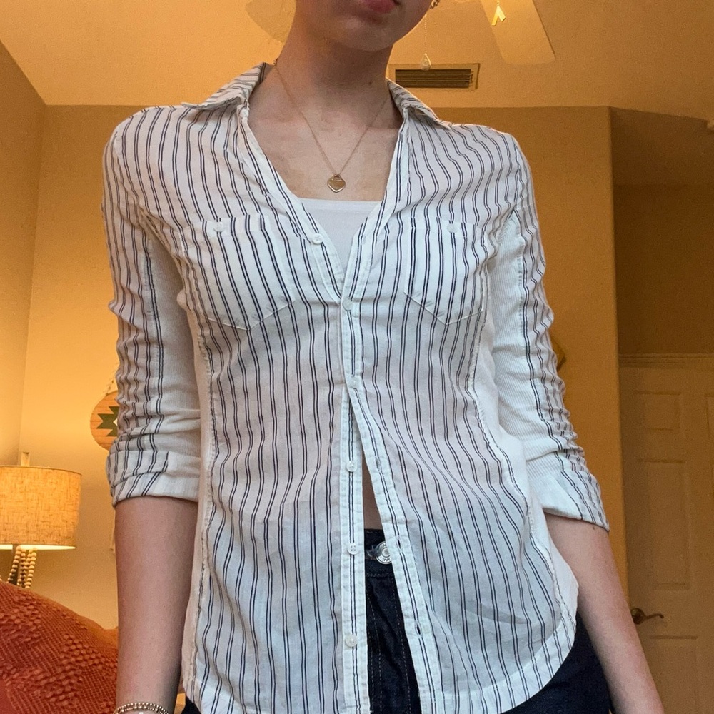 VINTAGE MANGO Women's Striped Button-Up Shirt